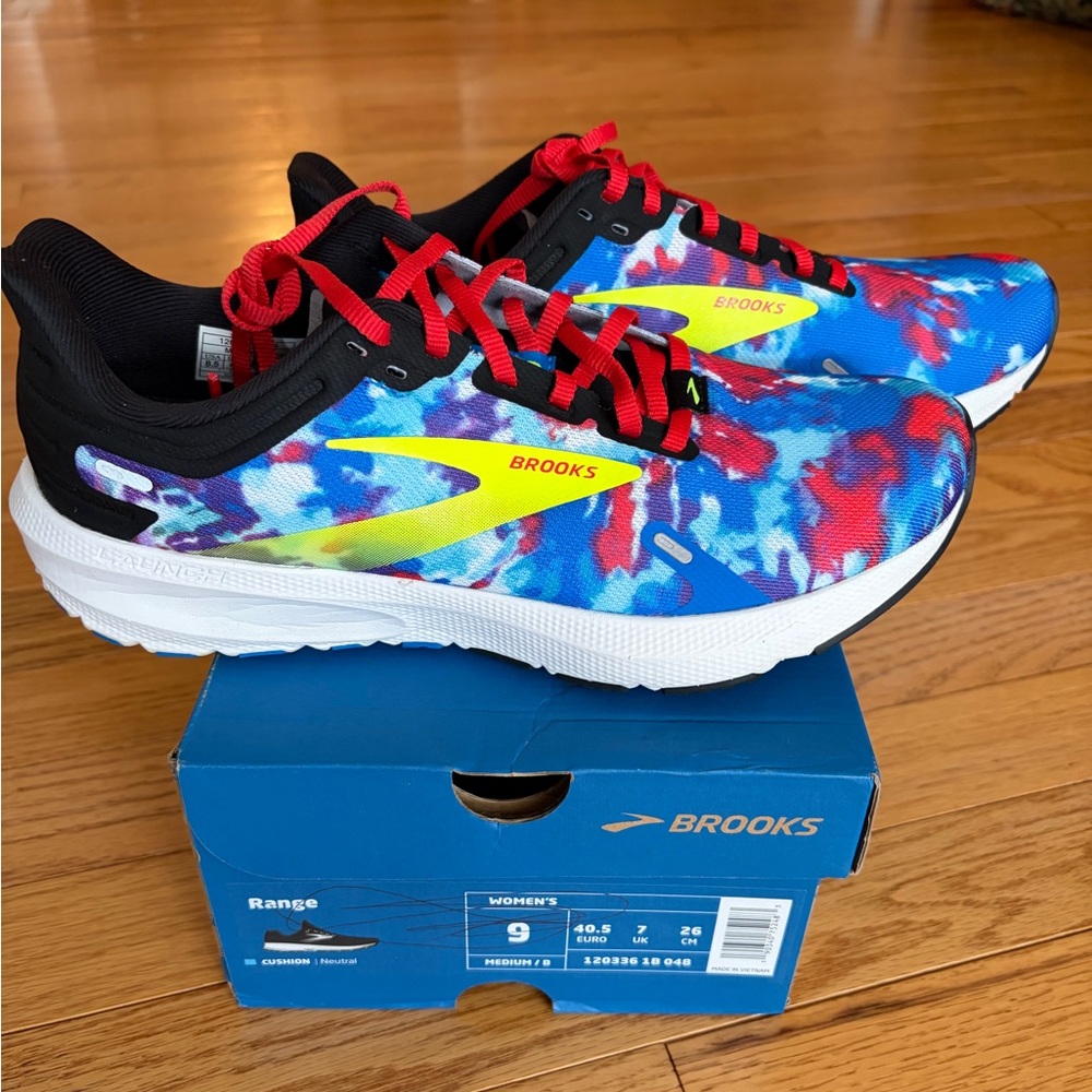 Brooks Blue Multi-Color Sneakers with Red Laces